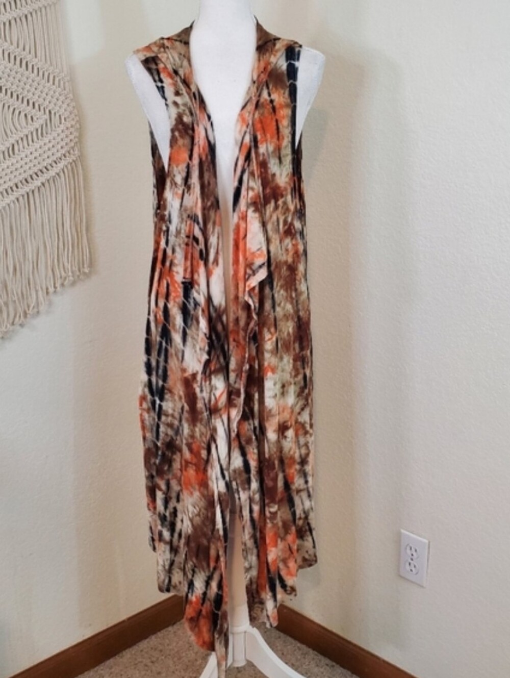 Coin 1804 Anthropologie Boho Hippie  Sleeveless Tie Dye Hooded Duster Size XL